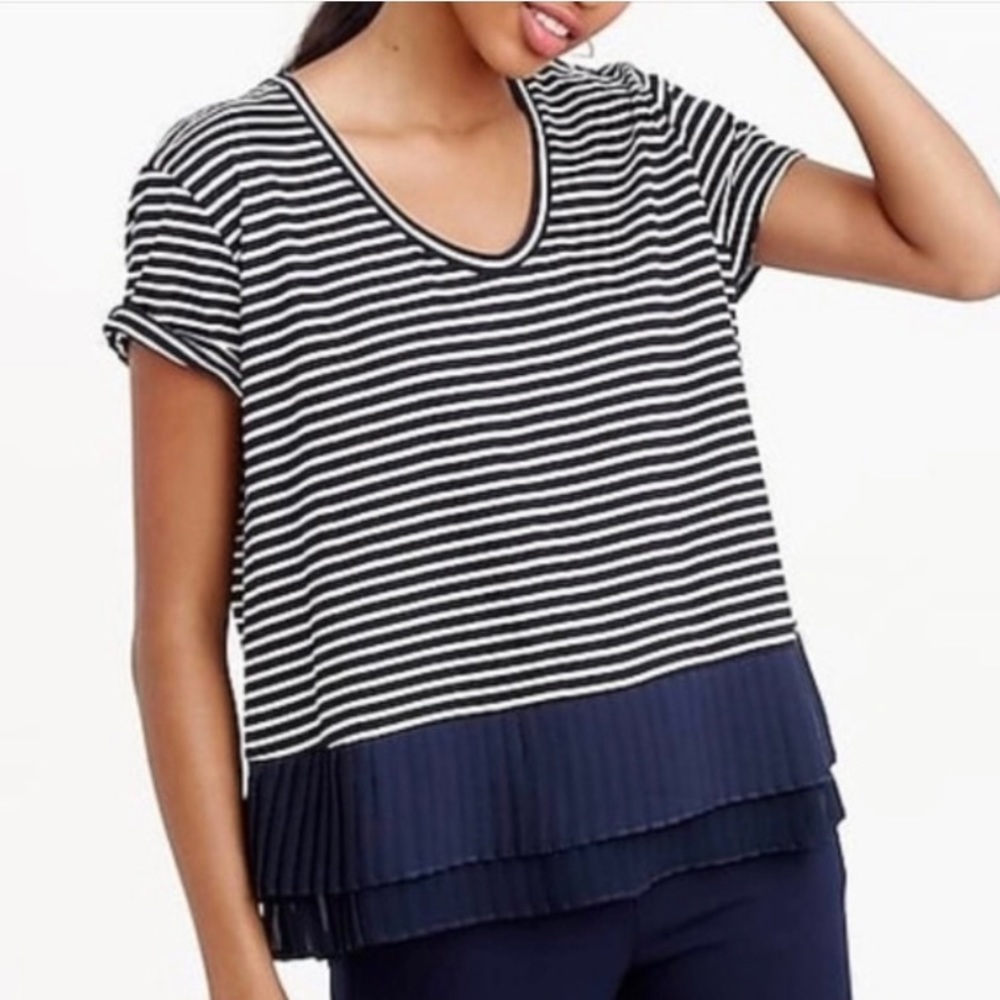 J.Crew Striped & Pleated Short Sleeve Top